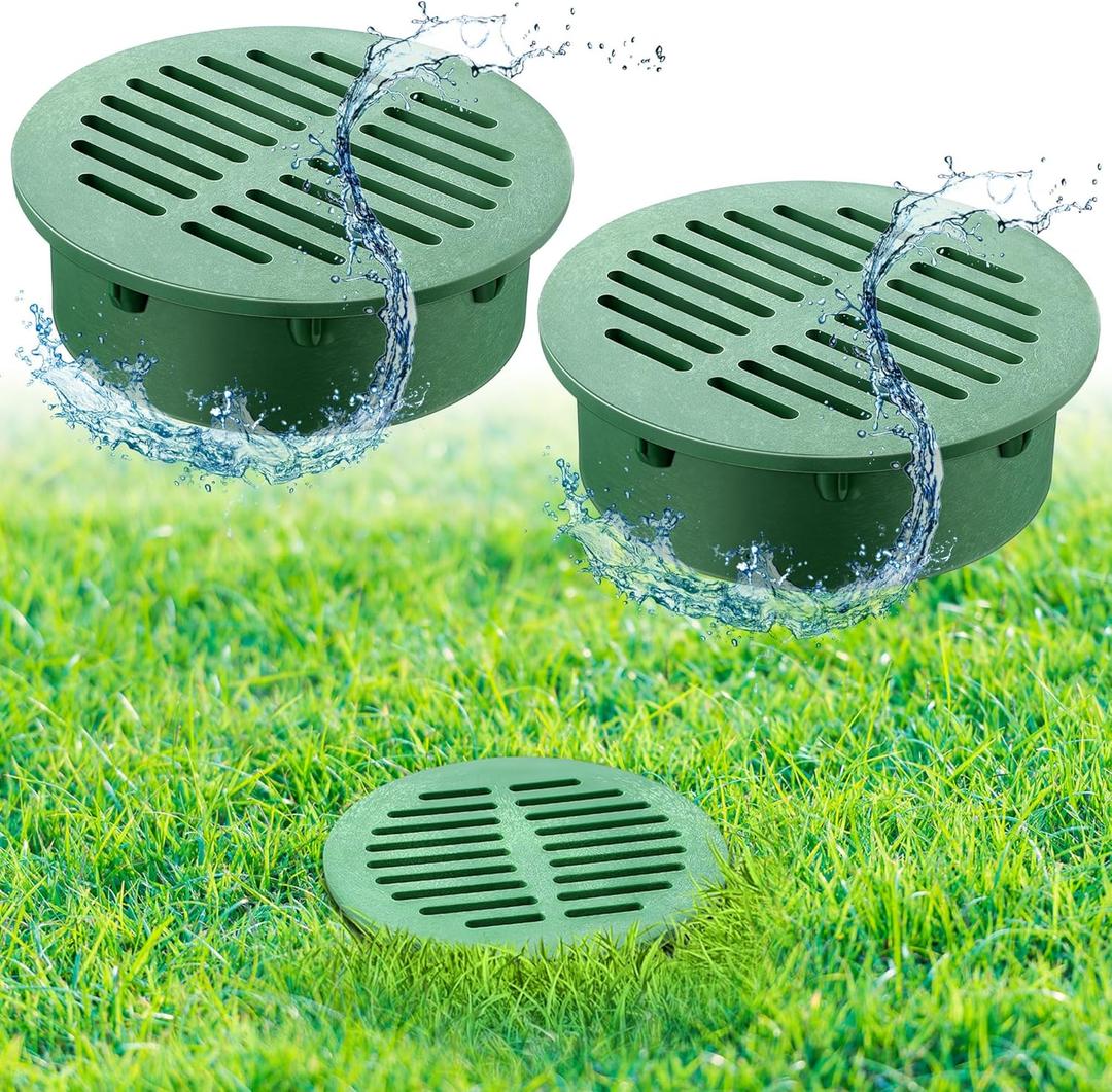 Meonum 2 Pcs 6" Round Grate Drain Cover, Outdoor Round Flat Grate Cover Fits 6" Drain & Sewer, for Triple Wall Pipe, Corrugated Landscape Pipe, Small Lawns