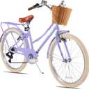 KEANO Poppy 20 24 Inch Kids Bike for Girls Ages 7-12 Years 7-Speed Hybrid City Bike for Kids Teens with Basket Princess Bicycle Multiple Colors