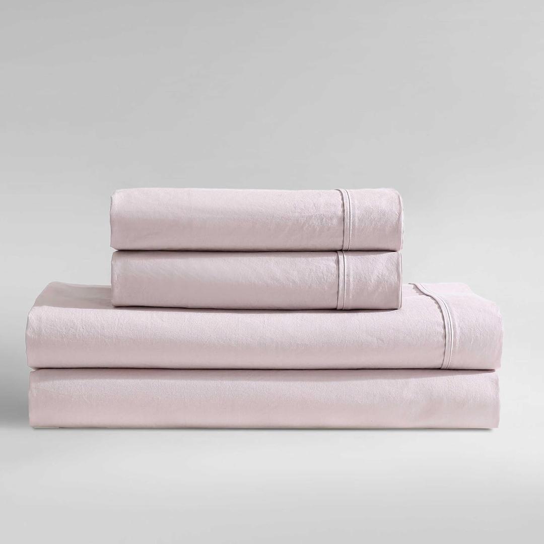Calvin Klein - Full Bed Sheets, Relaxed Garment Washed Cotton Percale Bedding Set with Matching Pillowcases, Deep Pockets, Oeko-TEX Certified (Washed Percale Pink, Full)
