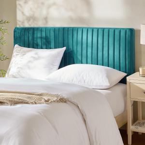 Hearth & Harbor Wall Mounted Full Headboard Only, Bed Headboard Full Size | Easy Assemble, Floating Peel and Stick, Upholstered Velvet, 3D Stitched Wall Panels, 5 Strips of 3M Tape Included, Teal