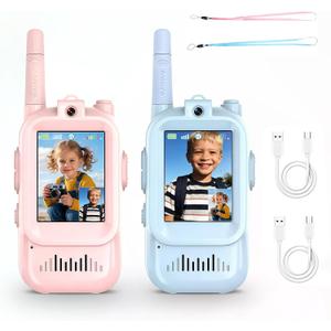 Video Walkie Talkies for Kids 2 Pack Fun Toys for Camping Hiking Travel Rechargeable Long Range Kids Toy Gift for Boys & Girls Ages 312