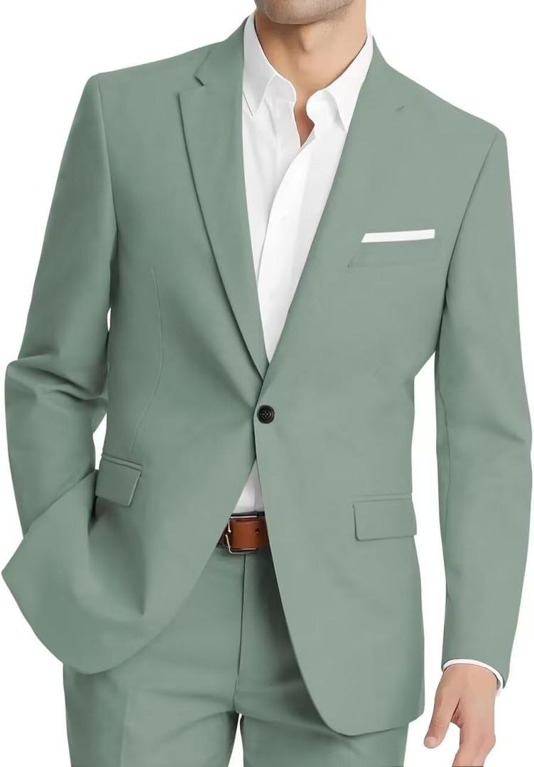 HUUTOE Mens Suits Regular Fit 2 Piece Slim Fit Suits for Men Wedding Prom Suit Separates Blazer Jacket Pants Set Guest (XX-Large, Sage Green)
