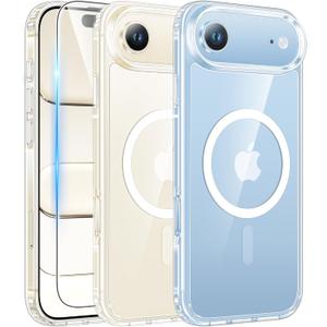 FNTCASE for iPhone Air Case Clear: Magnetic Phone Cases with Screen Protector Drop Proof Compatible with Magsafe Slim Anti Yellowing Rugged Protective Transparent Cell Phone Cover (A-Clear)
