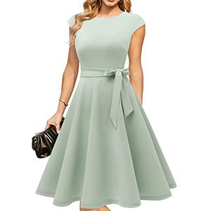 DRESSTELLS Women's Coctail Dresses for Formal Wedding Guest Church Bridesmaid Spring Easter Summer Tea Party Knee Length Work Dress Sage Green M