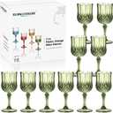 XUWAIDSGN 16 Pcs 7oz Plastic Vintage Wine Glasses Drinking Glasses Unbreakable Wedding Glassware Crystal Water Goblets Reusable Drinkware Vintage Champagne Flutes (16, Dark Green)