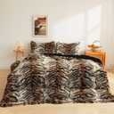 XeGe Tiger Print Fluffy Faux Fur Duvet Cover Set, 3 Pieces Soft Plush Shaggy Fuzzy Bedding Set(1 Faux Fur Animal Comforter Cover + 2 Furry Pillowcases), Zipper Closure(King, Tiger Print Brown)