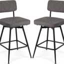 Swivel Bar Stools Set of 2, 30 Inch Leather High Back Counter Height Bar Stools, Modern Rotating Barstools with Footrest, Comfortable Tall Pub Chairs for Kitchen Island, Black