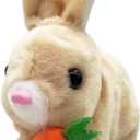 Realistic Bunny Toy,Interactive Hopping Rabbit Plush Toy, with Lifelike Movements, Walking, Sounds & Twitching Nose, Soft Stuffed Animal Easter Gift for Toddlers Kids (Brown)