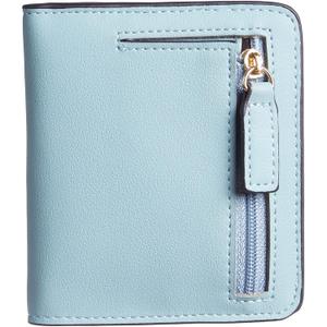 Gostwo Small Wallet for Women, Slim Bifold Credit Card Holder, Compact RFID Blocking Cash Wallet, Billfolds Thin Leather Zipper Pocket, Mini Wallet Gift for Ladies Teen Girls Travel with ID Window (Blue)