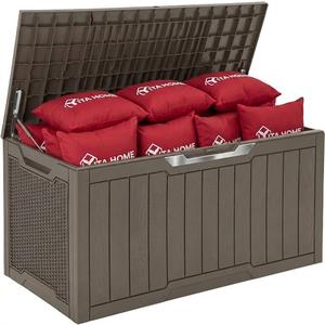 YITAHOME 100 Gallon Outdoor Storage Box w/Silver Decorative Trim,Waterproof Large Resin Lockable Deck Box for Patio, Outdoor Cushions, Garden Tools and Pool Supplies (Taupe)