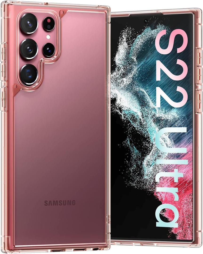 TOCOL for Samsung Galaxy S22 Ultra Case, Translucent Matte Hard Back [Military Grade Shockproof] [Anti-Scratch & Anti-Fingerprint] Slim Fit Protective Cover for Galaxy S22 Ultra Case 6.8'', Rose Gold (Pink)