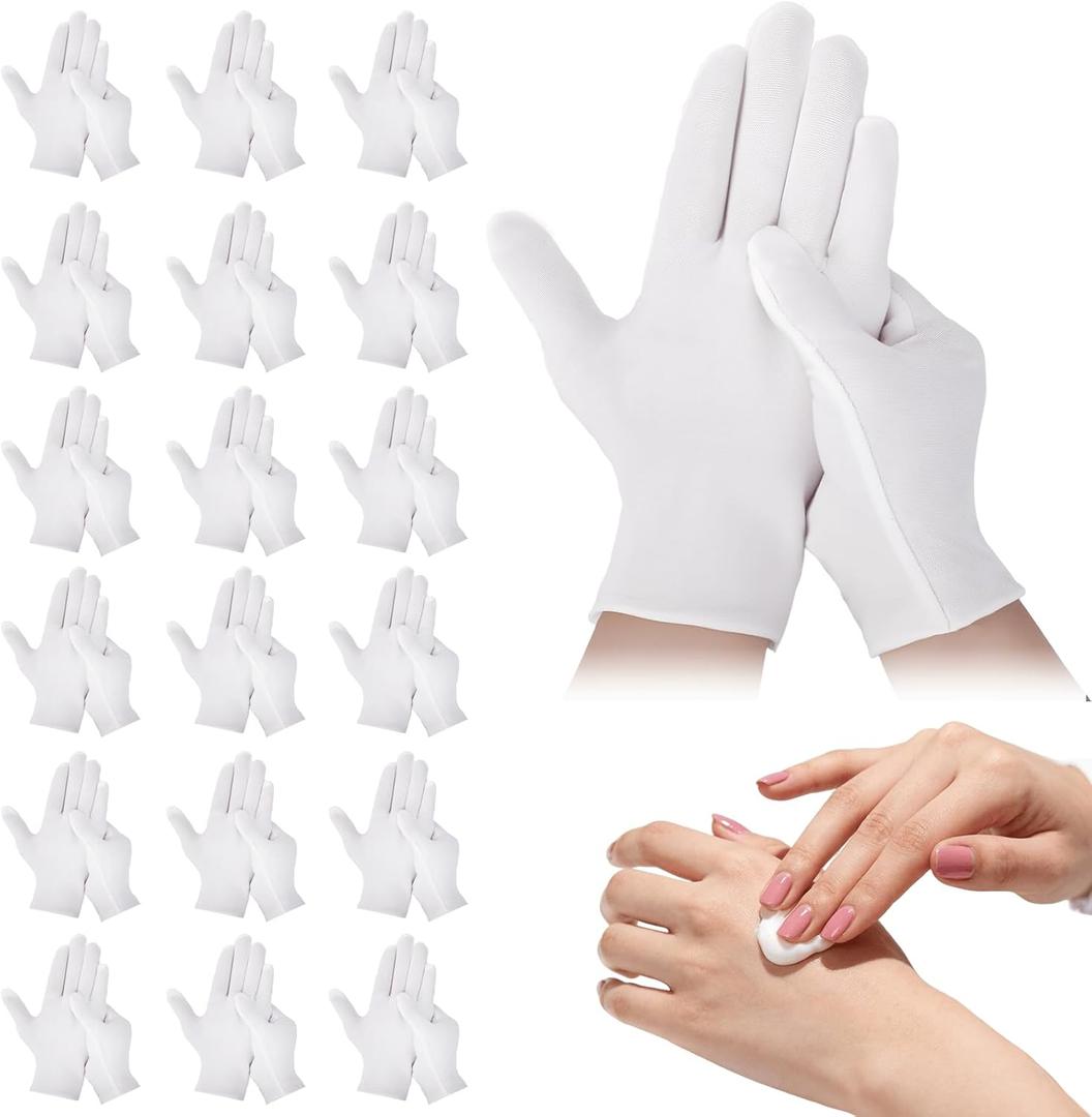 42-Pack White Cotton Gloves, for Dry Hands Sleeping Eczema Care and Night-Time Moisturizing, Unisex Soft Sleep Elastic SPA Glove Set, Jewellery Inspection, Arts Crafts, Wedding, Halloween Costumes