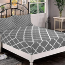 Decorative Fitted Sheet Set Full Size, Grey Deep Pockets Fitted Sheet(No Flat Sheet), Quatrefoil Pattern Barbed Design Geometric Leaf Printed Microfiber Beddin