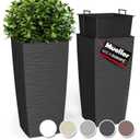 Mueller M-Resin Heavy Duty Tall Planters for Outdoor Plants, Indoor Grande Plant Pots, Boxes, Trees, Flower Pots, 2-Piece Set, 24”, Modern Design, Built-in Drainage, Front Porch Decor, Dark Grey