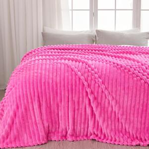 NEWCOSPLAY Super Soft King Blanket Hot Pink Premium Silky Flannel Fleece 3D Ribbed Jacquard Lightweight Bed Blanket All Season Use (Hot Pink Ribbed, King(90"x110"))
