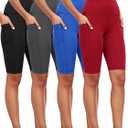 CADMUS 3/4 Pack Women Biker Compression Short Leggings for Yoga with Big Pockets (Large, 4 Packs: Black+Grey+Blue+Red)