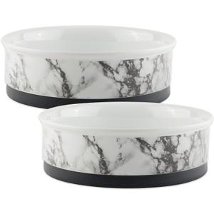 Bone Dry Pet Bowl Collection Ceramic Set, Medium, Marble, 1 Count White