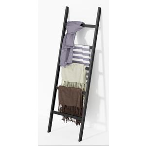 WTZ Bamboo Blanket Ladder, 5-Layer Towel Racks, Blanket Holder with Anti-Slip Construction Home Decor, Decorative Blanket, Quilt, Towel, Scarf Ladder Shelves for Livingroom, Bedroom, Bathroom, Black