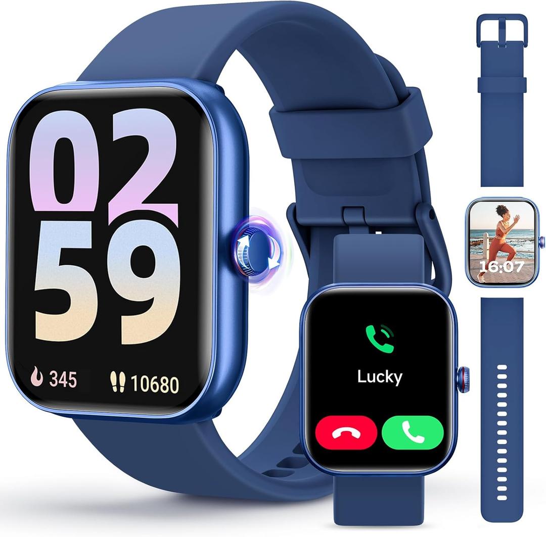 Smart Watch for Women and Men, Android 7.0 IOS 9.0 Fitness Watch Bluetooth Call & Receive Text, Smartwatch with Alexa, Fits Wrists 1.96 Inches, Waterproof, Blue