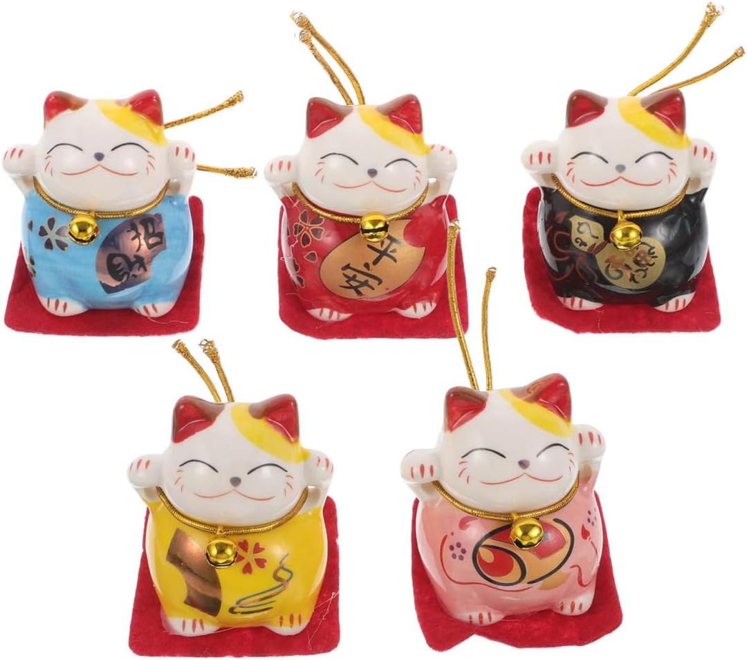 BESTOYARD 10 Pcs Mini Maneki Neko Cat Ornaments - 1.77" Feng Shui Cute Cat Figurines for Car, Home, Office Decor
