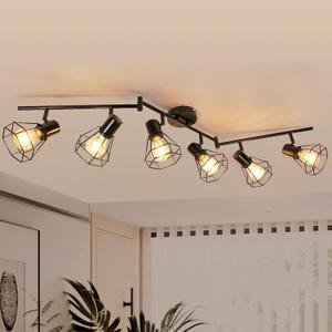 HiBay 6-Light Track Lighting, Directional Rotatable Ceiling Light Fixture, Black Farmhouse Track Spotlight for Kitchen, Bedroom, Living Room, E26 Base (Bulbs Not Included)