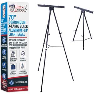 U.S. Art Supply 70" High Boardroom XL Black Aluminum Flip Chart Easel