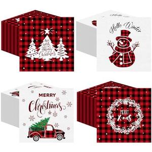 Janlaugh 200 Pcs Christmas Paper Cocktail Napkins Disposable 2 Ply Xmas Style Decoupage Beverage Napkins for Xmas Holiday Winter Dinner Table Decor