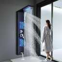 Black Shower Panel Shower Tower with LED Rainfall Waterfall Shower Head Contemporary Shower Faucet Full Body Shower System Wall Mount Shower Column Stainless Steel