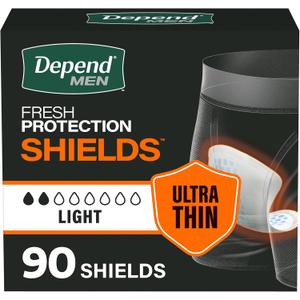 Depend Shields Incontinence Pads for Men, Light Absorbency, 90 Count, Packaging May Vary