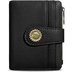 Small Rfid Women Wallet Bifold Zipper Coin Pocket PU Leather Compact Cash Credit Card Holder Travel Wallet for Female Ladies Teen Girls 1 ID Window 10 Card Slots Black
