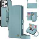 for Wallet Case Compatible with iPhone 15 Pro Max,Multi-Function Detachable 2 in 1 Magnetic iPhone 15 Pro Max Case Wallet,Flip Strap Zipper Card Holder Phone Case with Shoulder Straps (Blue)