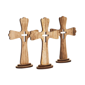 Juvale 3 Pack Catholic Wooden Cross Baptism Centerpieces for Tables, Communion, Home Decor (6 x 9 In), Baptism Decorations for Boys and Girls