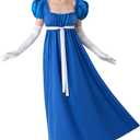 Spooktacular Creations Halloween Regency Dress Costume for Women, Bridgerton Dress Empire Waist Victorian Ball Gown (Blue, M)