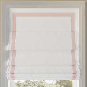 Sun Zero Marline Pink Ribbon Border Stripe 100% Blackout Cordless Roman Shade, 31" x 64", Pink/White (31"W x 64"H)
