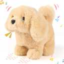 Hopearl Walking Dog Golden Retriever Interactive Electronic Pet Plush Toy Puppy Woof and Moving Animated Nodding Head Gifts for Toddlers Birthday, Brown, 7''