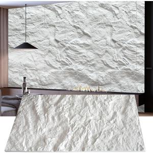 KASARO 3D Faux Stone Wall Panels, 4 PCS PU Wainscoting Panel - Cement Texture Thicker Design for Interior Wall Decor, Home & Office Accent Wall, Easy Install, 43.3" x 23.6" (White)