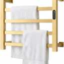 Luxury Gold Towel Warmer Rack for Bathroom, Wall Mounted Electric Heated Towel Rack with Timer & Fahrenheit Temperature Control, 5 Bar Stainless Steel Towel Heater for Bathroom(Brushed Gold)