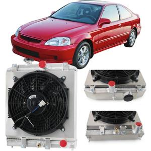 4 Row Aluminum Radiator + Shroud + Fan For 92-00 93 94 95 96 97 98 99 Honda Civic EJ EK EG DEL D15 D16