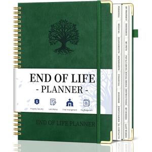 End of Life Planner, Spiral Estate Planning Organizer with Tabs for Senior, I'm Dead Now What Planner for Final Arrangements & Important Affairs with Large Print, 7.9"x10.4", Green