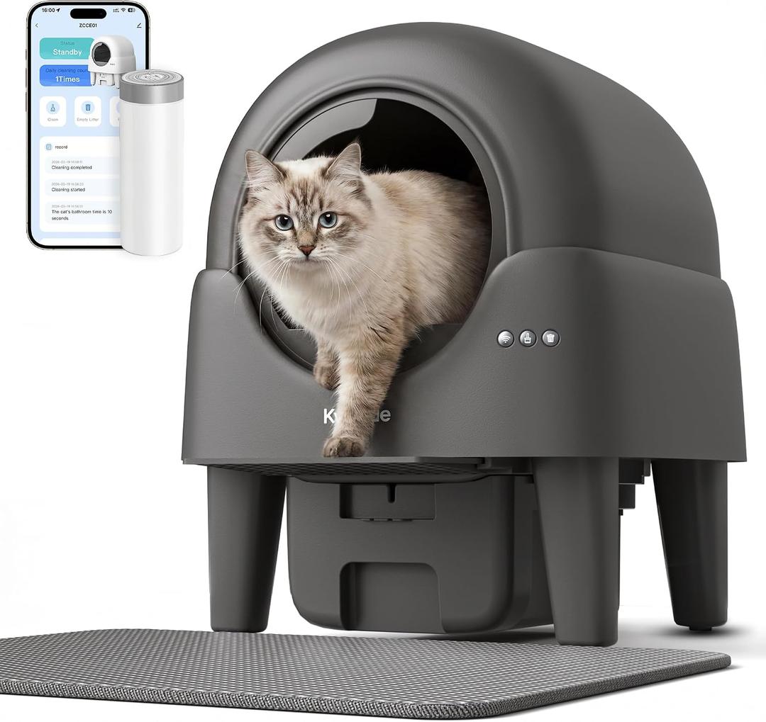 Kveode Self Cleaning Cat Litter Box, 90L Large Capacity for Cats 2.2-15 lbs, APP Control with Smart Safety Sensors, Quiet Operation, Easy Clean Detachable Globe, Milky White