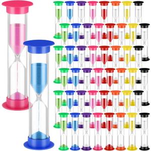 Relaxweex 48 Pcs 5 Minute Sand Timer Bulk Colored Plastic Mini Multicolor Hourglass Stand Timer for Classroom Teacher School Home Office Time Management (Vivid Color)