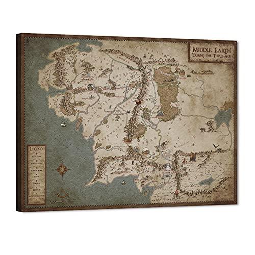 GUTTATY Middle Earth Map Canvas Wall Art, Vintage Style Fantasy Poster, Antique Toned Canvas Prints, Rustic Wall Hanging Artwork for Study Room, Office or Game Room Decor, 18x24 Inch
