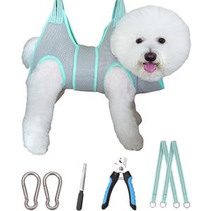 Dog Grooming Hammock Harness, Small Dog Groming Sling, Gray Dog Hanging Harness for Nail Trimming,Dog Nail Clipping Hanger Restraint Holder (S (30 LB Max) Silver Grey 6-13in)