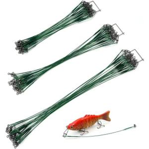 YOTO Steel Fishing Leaders Wire125LB Heavy Duty Saltwater Fish LeaderHigh Strength Leader with Swivel and Snap (green-60pcs)