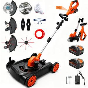 Cordless Lawn Mower, 2x4.0Ah Battery Powered Weed Wacker & Edger, 4-in-1 Electric String Trimmer with Wheels, Adjustable Height & Angle Brush Cutter for Yard Garden Weeds & Overgrown Shrubs