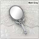 Butterfly Designed Double Sided Magnification Hand Held Makeup Metal Mirror Folding Handle Stand Travel Mirror (Medium, Tin (Matt Gray))