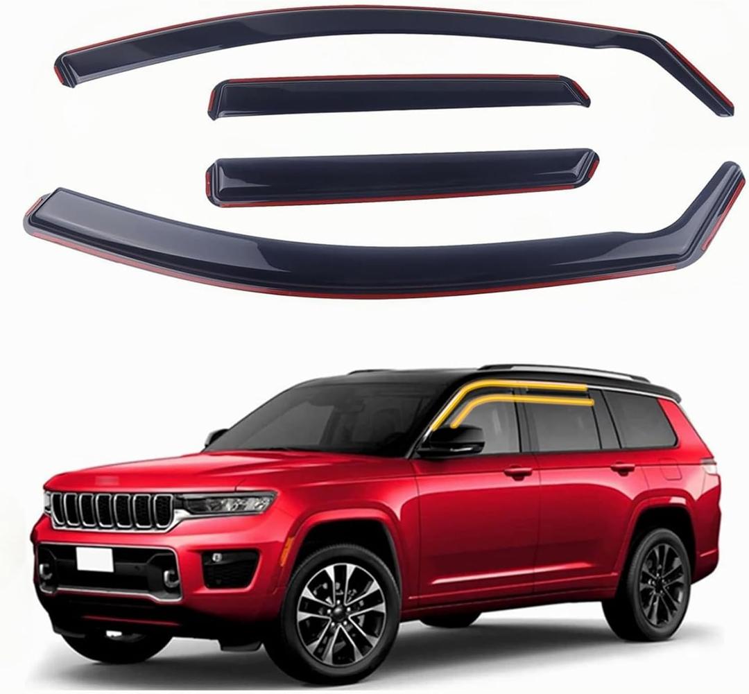 in-Channel Rain Guards 4-Piece Compatible with 2021-2025 Jeep Grand Cherokee L Window Visors Side Window Deflectors Vent Visor Shield Shade