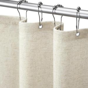 Linen Shower Curtain Flax Cream, Fabric Boho Farmhouse Shower Curtains for Bathroom Cotton Natural Cloth Liner Set 72" W x 72" L
