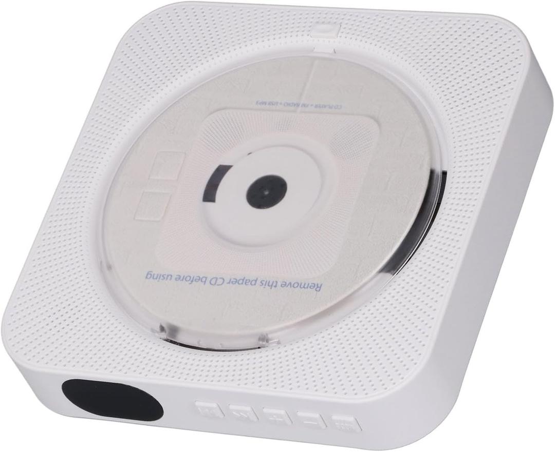 Portable CD Player, Desktop or Wall Mount BT CD Player, Support CD, U Disk, TF Card, AUX, Repeat, Built in Speakers, with Remote Control, for Home (White)