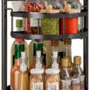 JEESA Rotating Spice Rack with Paper Towel Holder, 2 Tier Lazy Susan for Spices, Sturdy Iron Seasoning Organizer for Kitchen Countertop, Black
